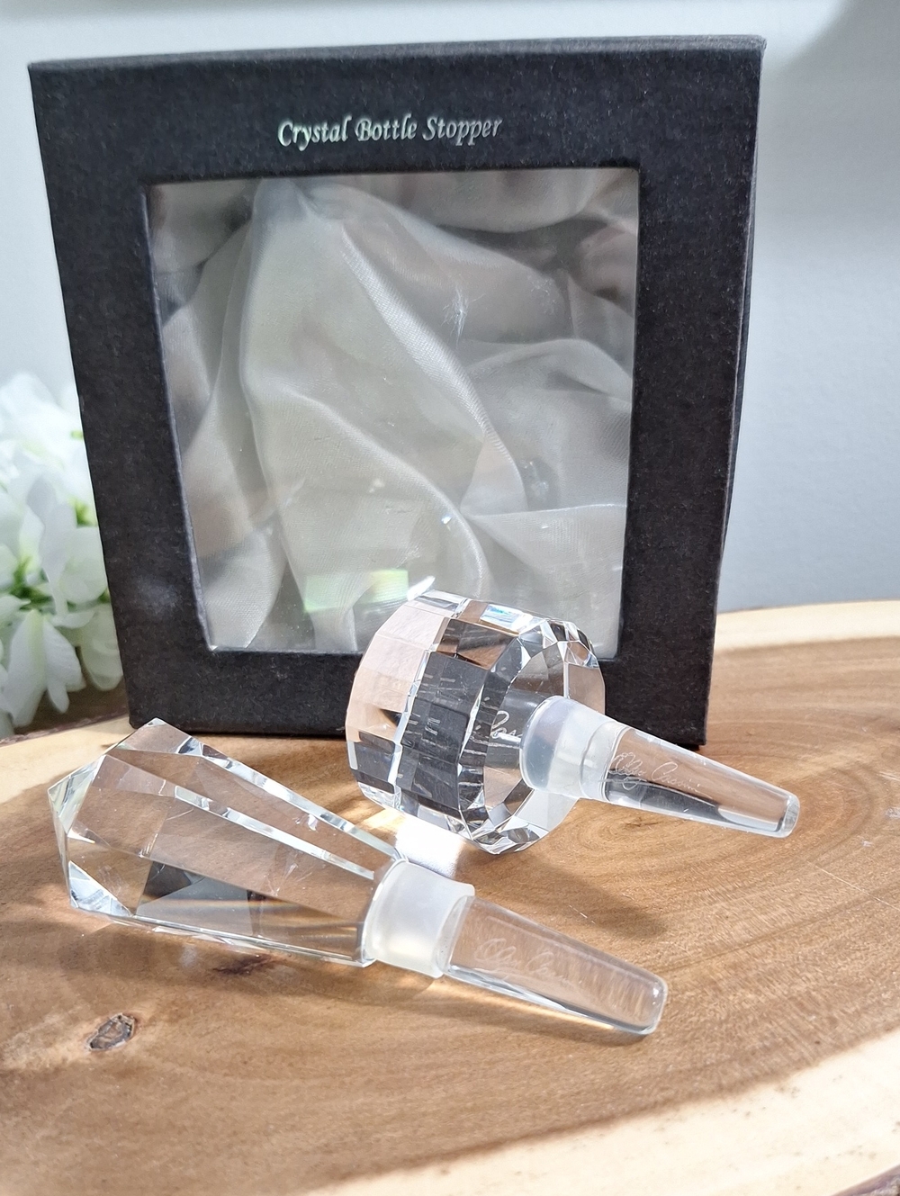 #ADX OLEG Crystal Bottle Stopper Set - Clear Crystal Wine Stoppers Signed